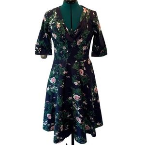 Unique Vintage Retro Floral 50’s Style Midi Dress - NWOT